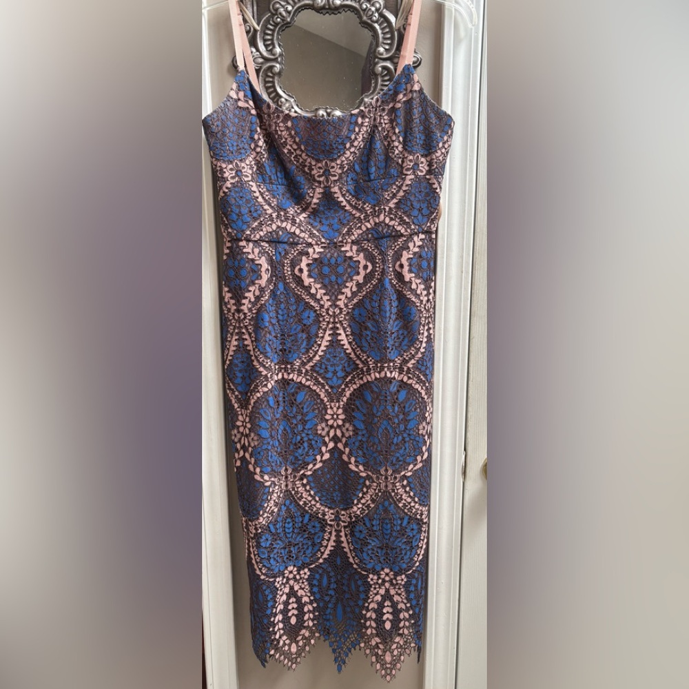 BCBG MaxAzria Elegant Pink and Blue Lace Dress